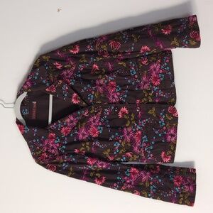 Johnny Was Embroidered Blazer Jacket Brown Pink Size Large